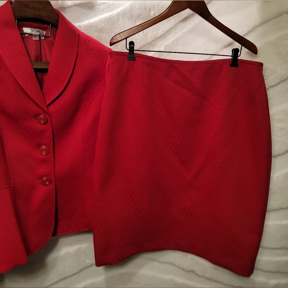 Le Suit Women Size 16 Pink Polyester Blazer Skirt Suit Lined Notch Collar 2PC - Picture 3 of 16